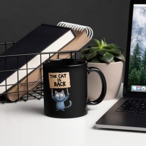 The Cat is Back Black Glossy Mug