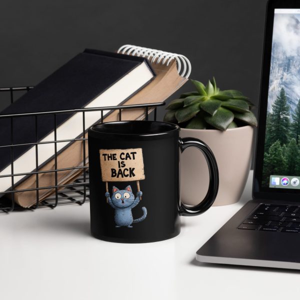 The Cat is Back Black Glossy Mug