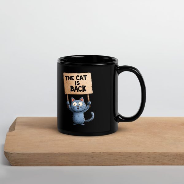The Cat is Back Black Glossy Mug